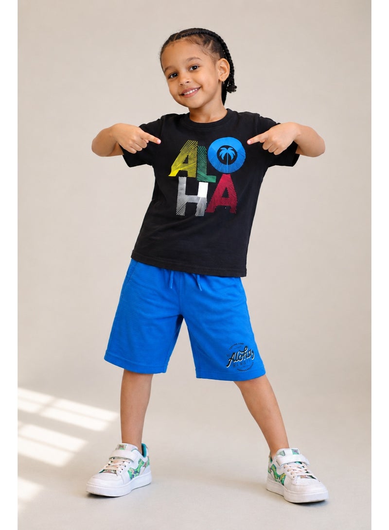 victor and jane Boys’ 2-Piece Set – “Aloha” Graphic T-Shirt & Shorts - Image 2