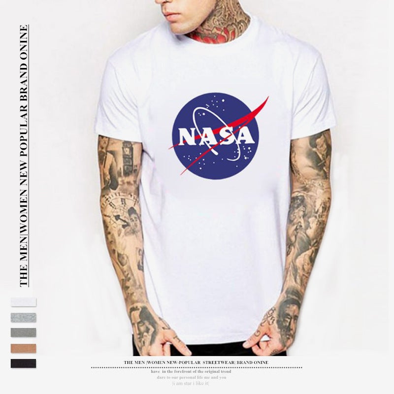 American Astronaut Nasa Galaxy Earth Print T-Shirt Cotton Crewneck Half Sleeve Shirt Couple Sports Top - Image 1