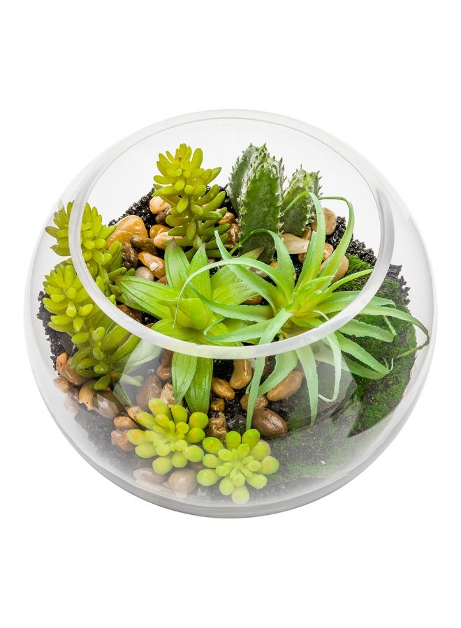 Restaurantware 7 x 5.5 Inch Faux Succulent, 1 Artificial Succulent - In Fishbowl Glass Terrarium, Use As Table Or Shelf Decor, Centerpiece, Plastic Fake Desk Plant, For Homes Or Weddings  - Image 1