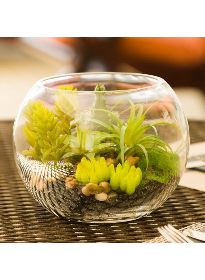 Restaurantware 7 x 5.5 Inch Faux Succulent, 1 Artificial Succulent - In Fishbowl Glass Terrarium, Use As Table Or Shelf Decor, Centerpiece, Plastic Fake Desk Plant, For Homes Or Weddings  - Image 3