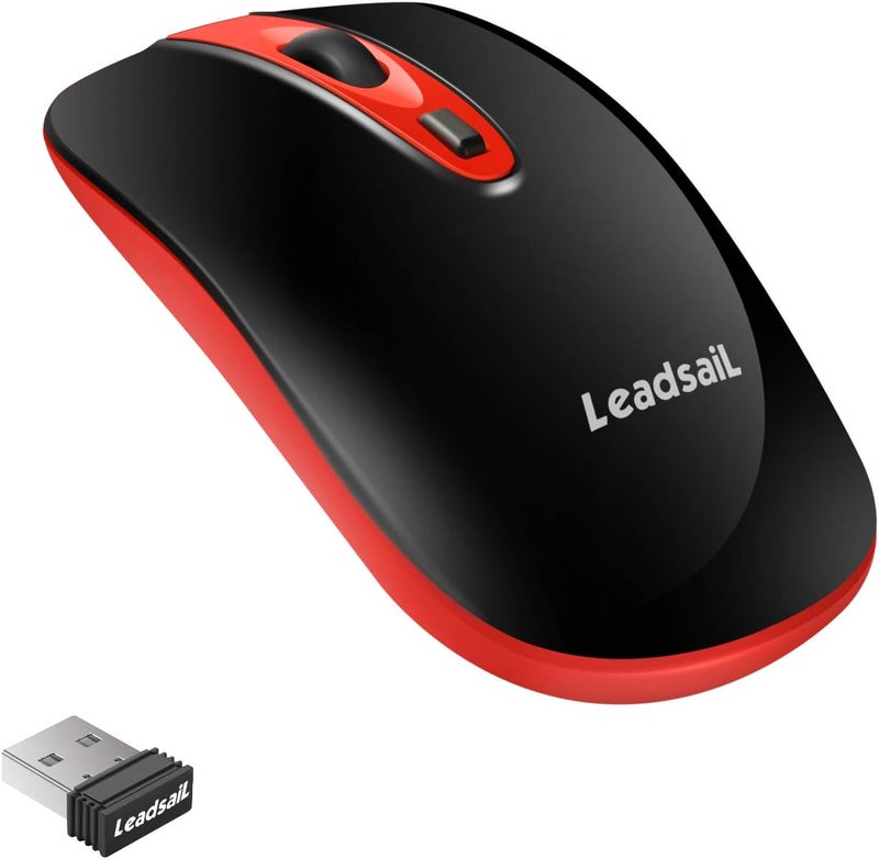LeadsaiL Wireless Computer Mouse, 2.4G Portable Slim USB Mouse, Silent Click Cordless Mouse 3 Adjustable Levels, 4 Buttons Laptop Mouse for Windows Mac PC Notebook - Image 1