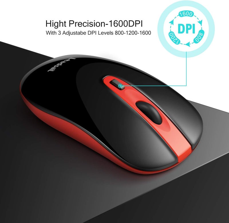 LeadsaiL Wireless Computer Mouse, 2.4G Portable Slim USB Mouse, Silent Click Cordless Mouse 3 Adjustable Levels, 4 Buttons Laptop Mouse for Windows Mac PC Notebook - Image 5