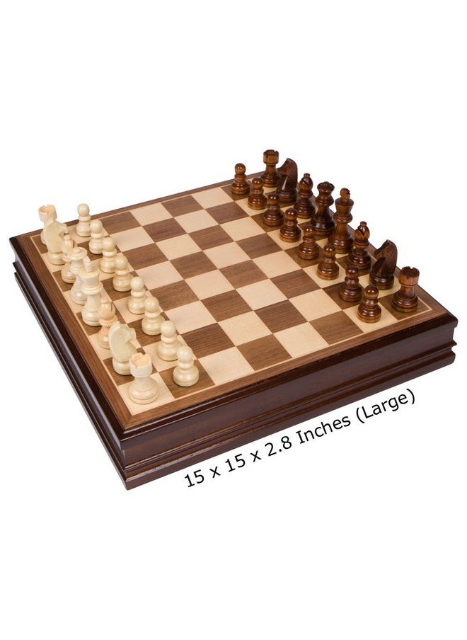 Best Chess Set Catherine Chess Inlaid Wood Board Game With Wooden Pieces, Large 15 X 15 Inch Set  - Image 1