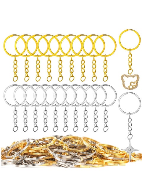 100 PCS Keyring Rings Split Key Ring with Chain and Jump Metal Open Round Kit for Keychain Art Crafts Golden and Silver