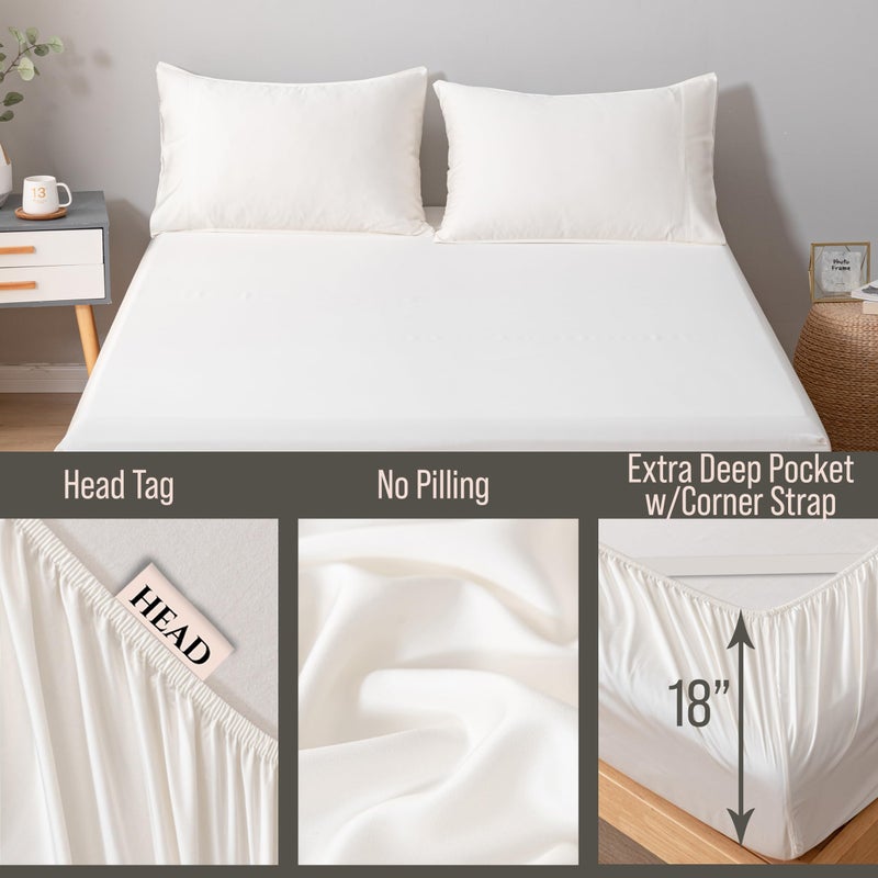 BC BELLA COTERIE Bella Coterie Luxury Bamboo Viscose King Size Fitted Sheet | 100% Organically Grown | Ultra Soft | Cooling for Hot Sleepers | 18" Deep Pocket [Ivory] - Image 3