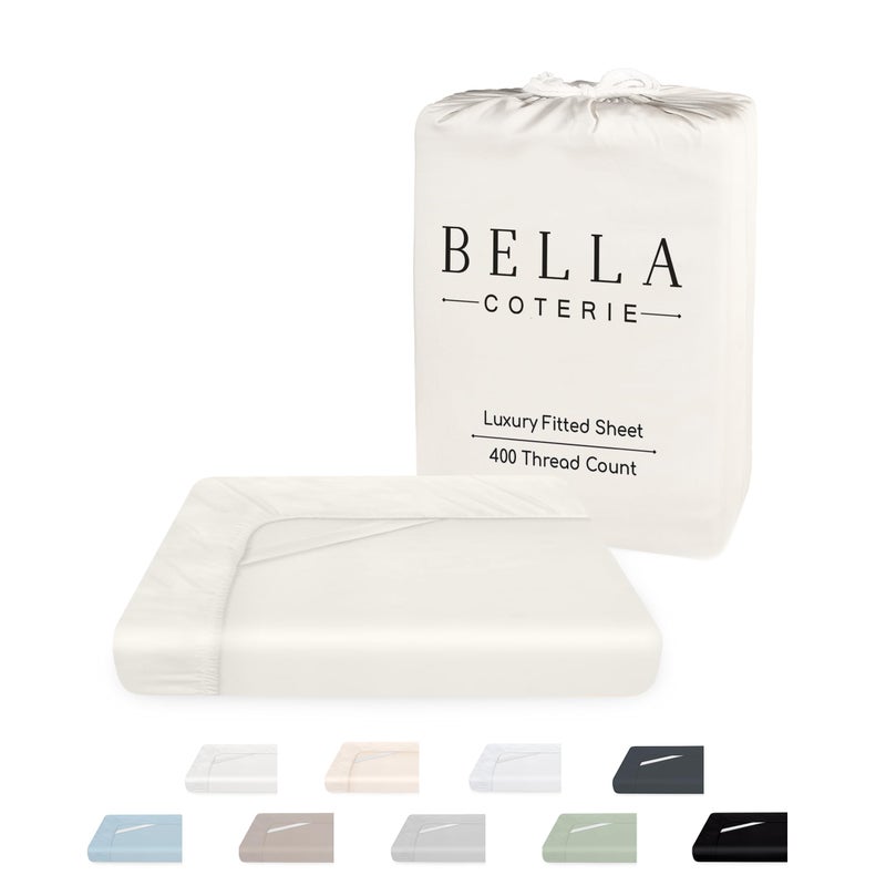 BC BELLA COTERIE Bella Coterie Luxury Bamboo Viscose King Size Fitted Sheet | 100% Organically Grown | Ultra Soft | Cooling for Hot Sleepers | 18" Deep Pocket [Ivory] - Image 1