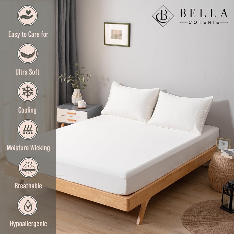 BC BELLA COTERIE Bella Coterie Luxury Bamboo Viscose King Size Fitted Sheet | 100% Organically Grown | Ultra Soft | Cooling for Hot Sleepers | 18" Deep Pocket [Ivory] - Image 2