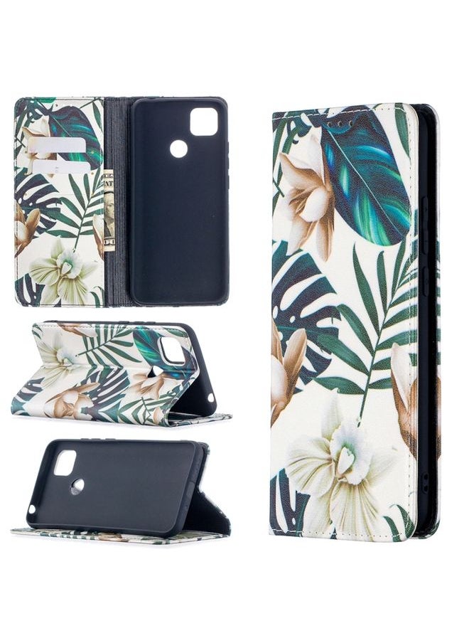 HuHa Case Cover For Xiaomi Redmi 9C Colored Drawing Pattern Invisible Magnetic Horizontal Flip PU Leather Case with Holder & Card Slots & Wallet Red Leaves 
