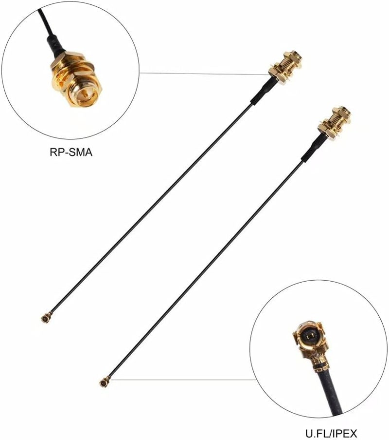 QUEENTI 2 x 8dBi WiFi RP-SMA Male Antenna 2.4GHz 5.8GHz Dual Band +2 x 15CM U.FL/IPEX to RP-SMA Female Pigtail Cable for Mini PCIe Card Wireless Routers, PC Desktop, Repeater, FPV UAV Drone and PS4 Build - Image 2