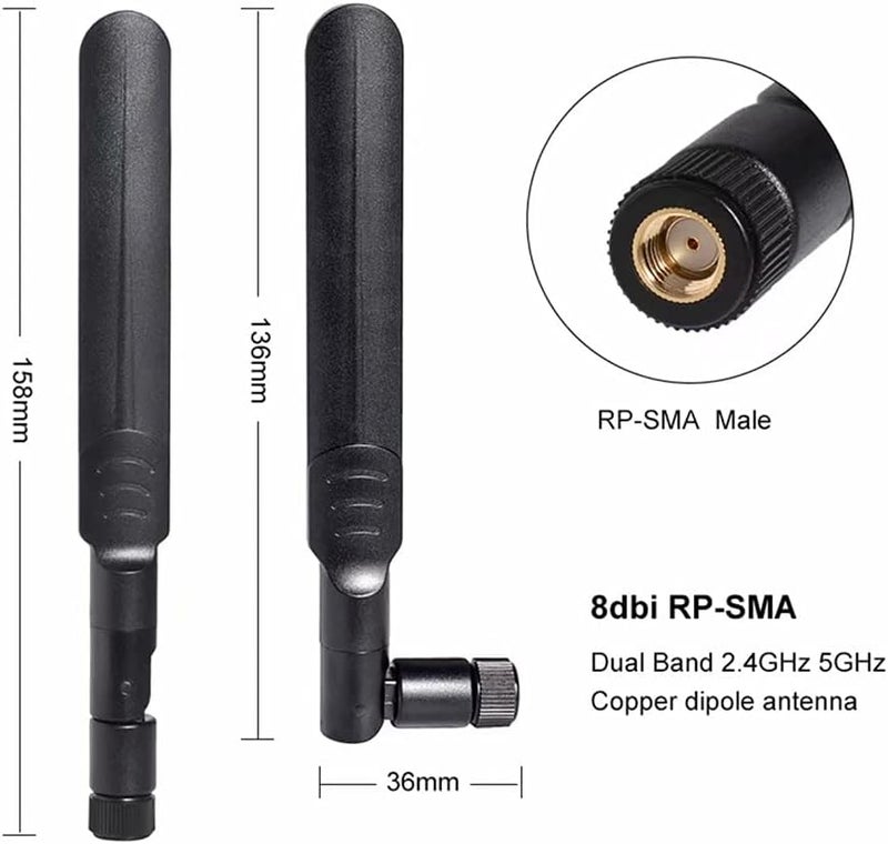 QUEENTI 2 x 8dBi WiFi RP-SMA Male Antenna 2.4GHz 5.8GHz Dual Band +2 x 15CM U.FL/IPEX to RP-SMA Female Pigtail Cable for Mini PCIe Card Wireless Routers, PC Desktop, Repeater, FPV UAV Drone and PS4 Build - Image 3