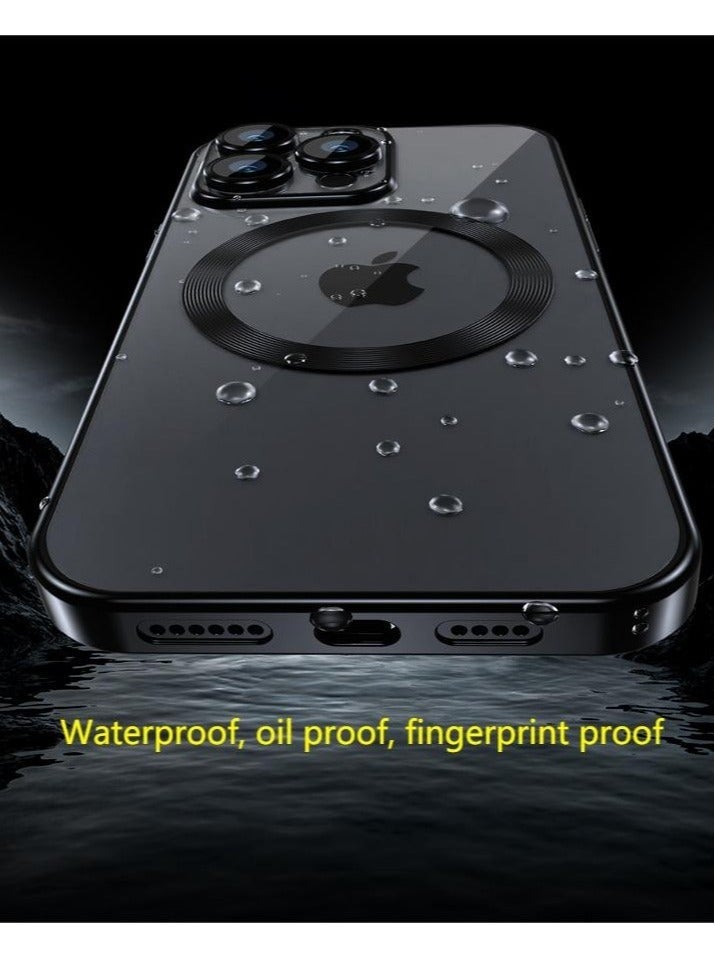 IPhone 15 Pro Max Magsafe Case 6.7 Inch Slim Thin Magnetic Case, Yellowing-Resistant, Anti-Drop Shock Absorption, Anti-Scratch and Hard Back Crystal Case Cell Phone Cover for iPhone 15 Pro Max Black