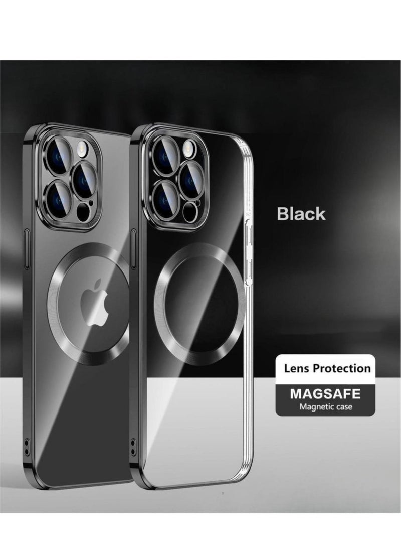 IPhone 15 Pro Max Magsafe Case 6.7 Inch Slim Thin Magnetic Case, Yellowing-Resistant, Anti-Drop Shock Absorption, Anti-Scratch and Hard Back Crystal Case Cell Phone Cover for iPhone 15 Pro Max Black