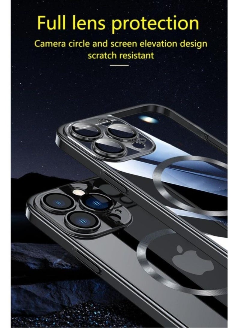 IPhone 15 Pro Max Magsafe Case 6.7 Inch Slim Thin Magnetic Case, Yellowing-Resistant, Anti-Drop Shock Absorption, Anti-Scratch and Hard Back Crystal Case Cell Phone Cover for iPhone 15 Pro Max Black