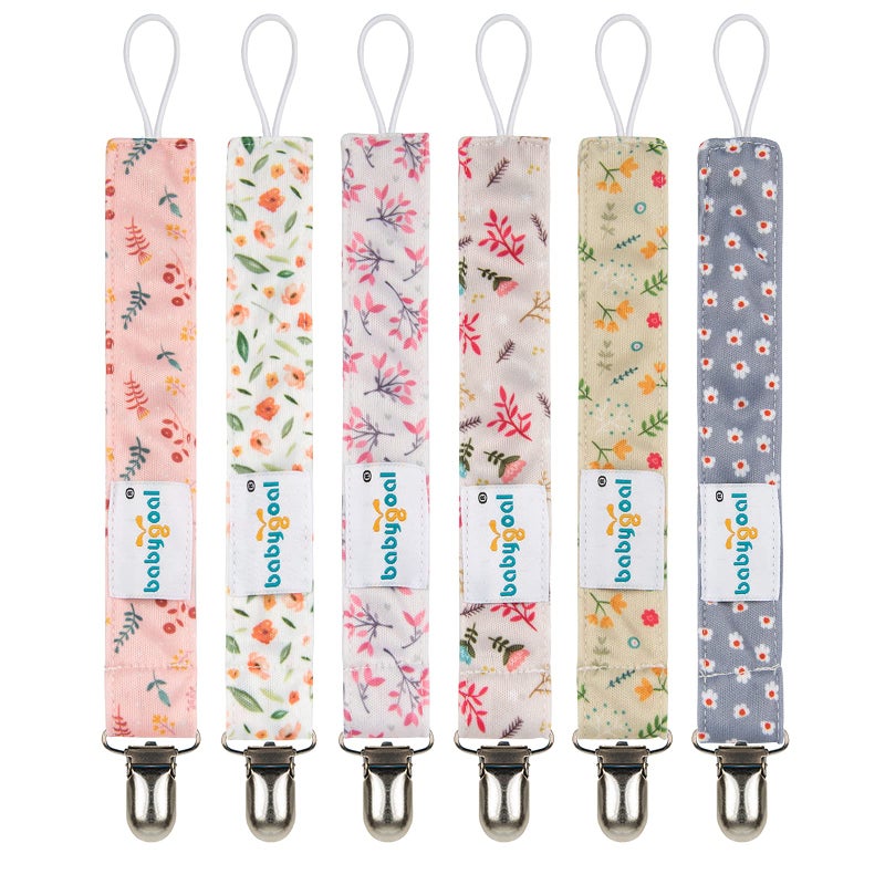 Babygoal Floral Pacifier Clips 6 Pack Pacifier Holder Clips for Boys and Girls Fits Most Pacifier StylesTeething Toys 6MP21