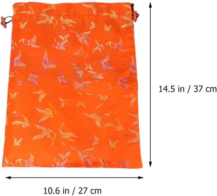 Silk Drawstring Bag Chinese Style Jewelry Pouch Storage Bag for Wedding Party (Random Pattern, Orange) - Image 3