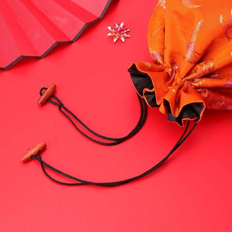 Silk Drawstring Bag Chinese Style Jewelry Pouch Storage Bag for Wedding Party (Random Pattern, Orange) - Image 4