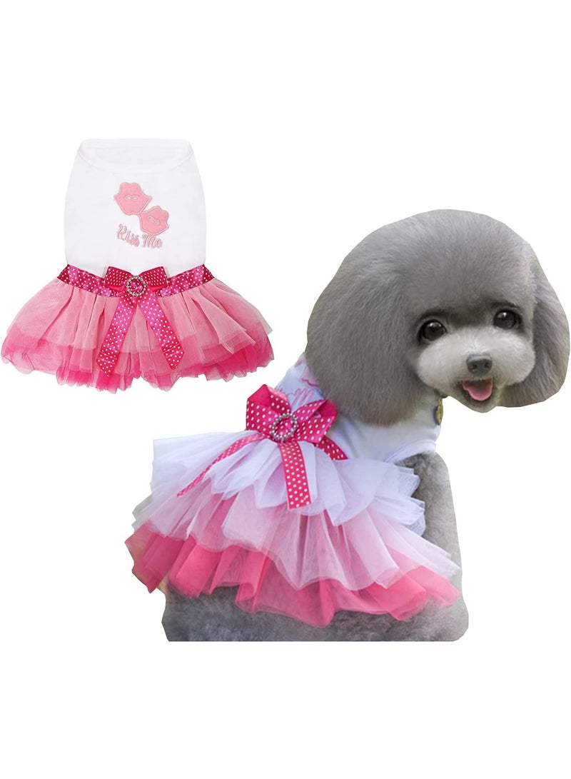 Dog Dress Luxury Puppy Skirt Clothes Princess Dresses Wedding Evening Tutu Skirt Red Lips Bowknot Dress for Small Dog Girl L Red - Image 1