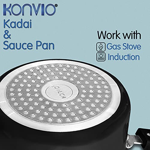 Konvio Hard Anodized Tadka Pan, Nonstick Spice Roasting Pan (1.5L Sauce Pan + 3L Kadai) - Image 3