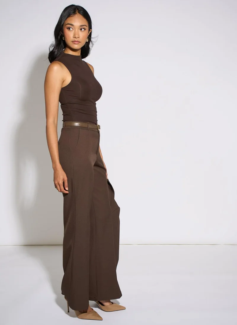 Gini London  Brown Wide Leg Belted Tailoring Trouser for Women | Best Price UAE