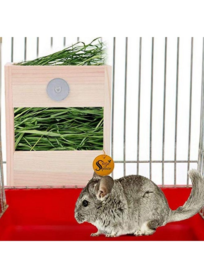 سايج سكوير قفص خشبي طبيعي مربع من Sage مزود بحامل/مغذي عشب/حامل للأرانب/خنزير غينيا/القوارض - Image 1
