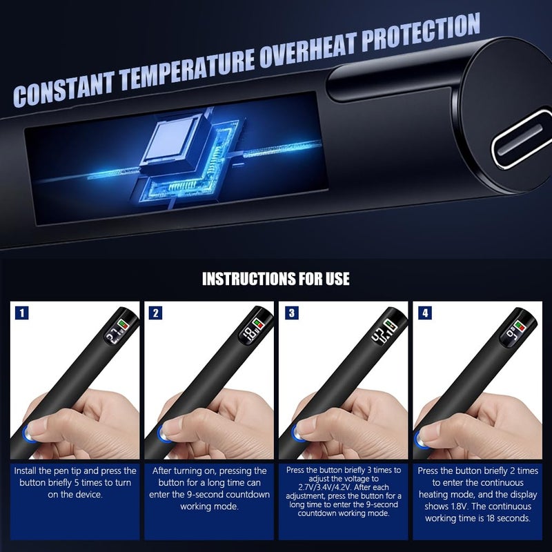 Serplex قلم قطع الحبل الساخن USB القابل لإعادة الشحن، أداة قطع الحبل الكهربائية اللاسلكية مع شاشة LCD، 3 إعدادات حرارة قابلة للتعديل لختم الحبال النايلون والبوليستر والصناعية - Image 2