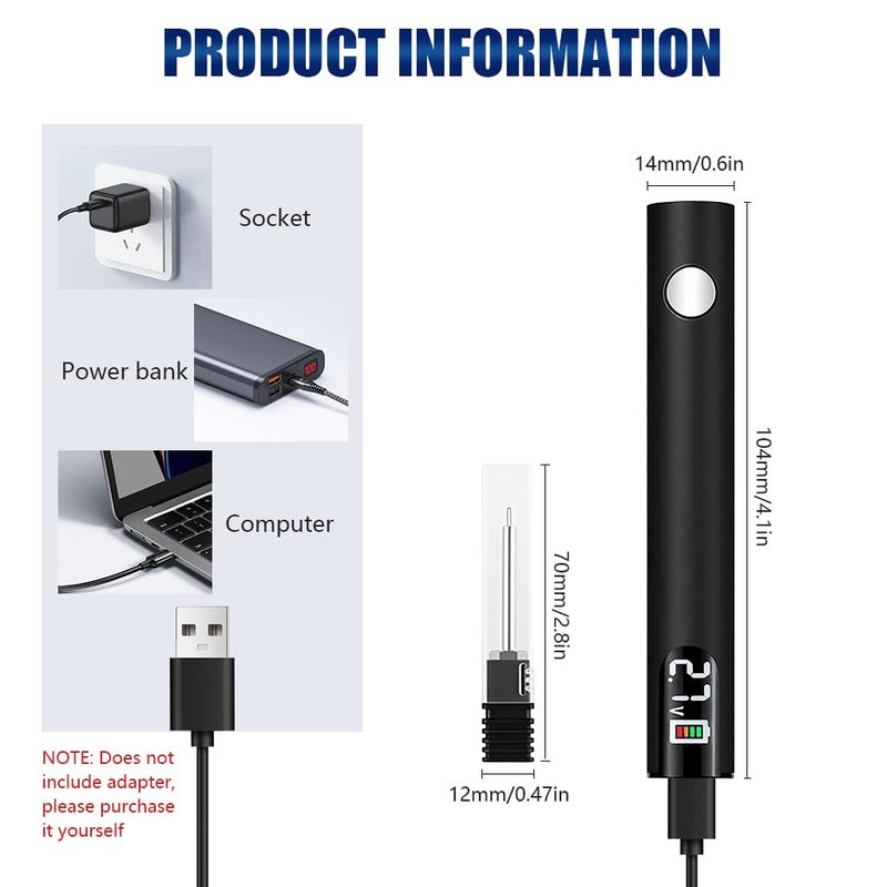 Serplex قلم قطع الحبل الساخن USB القابل لإعادة الشحن، أداة قطع الحبل الكهربائية اللاسلكية مع شاشة LCD، 3 إعدادات حرارة قابلة للتعديل لختم الحبال النايلون والبوليستر والصناعية - Image 5