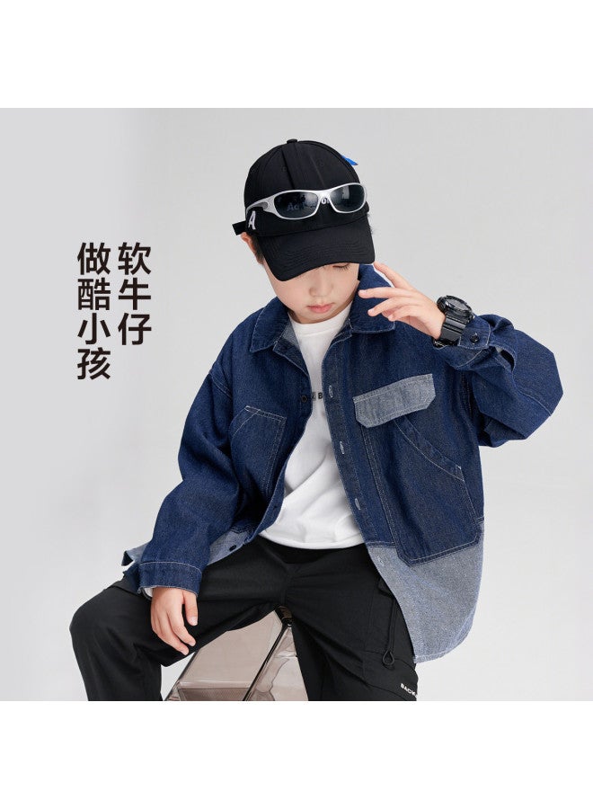 Zuoxi Boys' Shirt Jacket - Kids' Patchwork Soft Denim Jacket, 2025 Spring/autumn New Arrival, Stylish Outerwear For Big Kids & Youth - Image 5