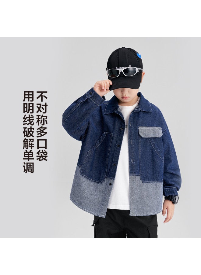 Zuoxi Boys' Shirt Jacket - Kids' Patchwork Soft Denim Jacket, 2025 Spring/autumn New Arrival, Stylish Outerwear For Big Kids & Youth - Image 3