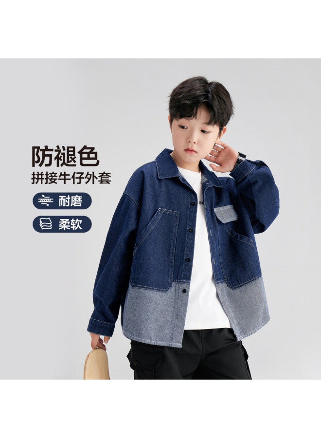 Zuoxi Boys' Shirt Jacket - Kids' Patchwork Soft Denim Jacket, 2025 Spring/autumn New Arrival, Stylish Outerwear For Big Kids & Youth - Image 2