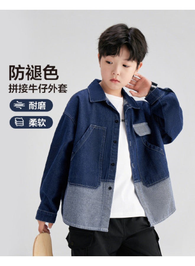Zuoxi Boys' Shirt Jacket - Kids' Patchwork Soft Denim Jacket, 2025 Spring/autumn New Arrival, Stylish Outerwear For Big Kids & Youth - Image 1
