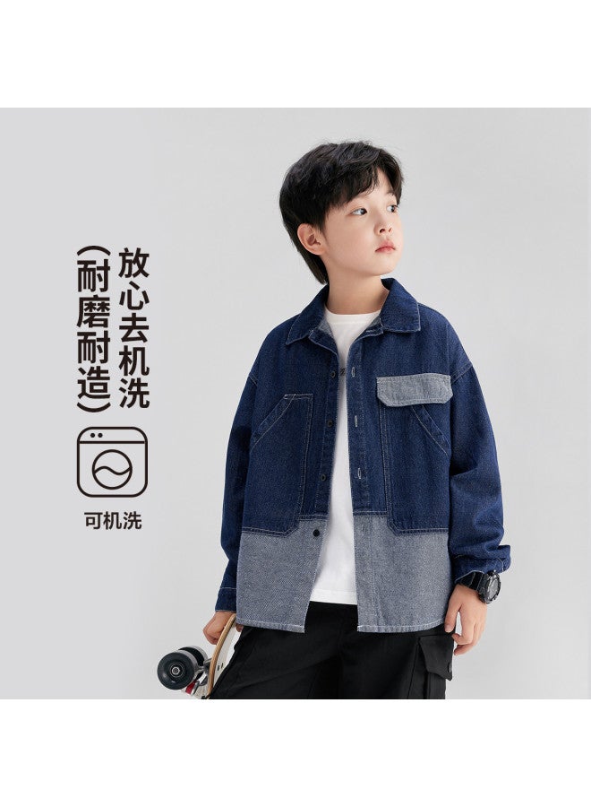 Zuoxi Boys' Shirt Jacket - Kids' Patchwork Soft Denim Jacket, 2025 Spring/autumn New Arrival, Stylish Outerwear For Big Kids & Youth - Image 4