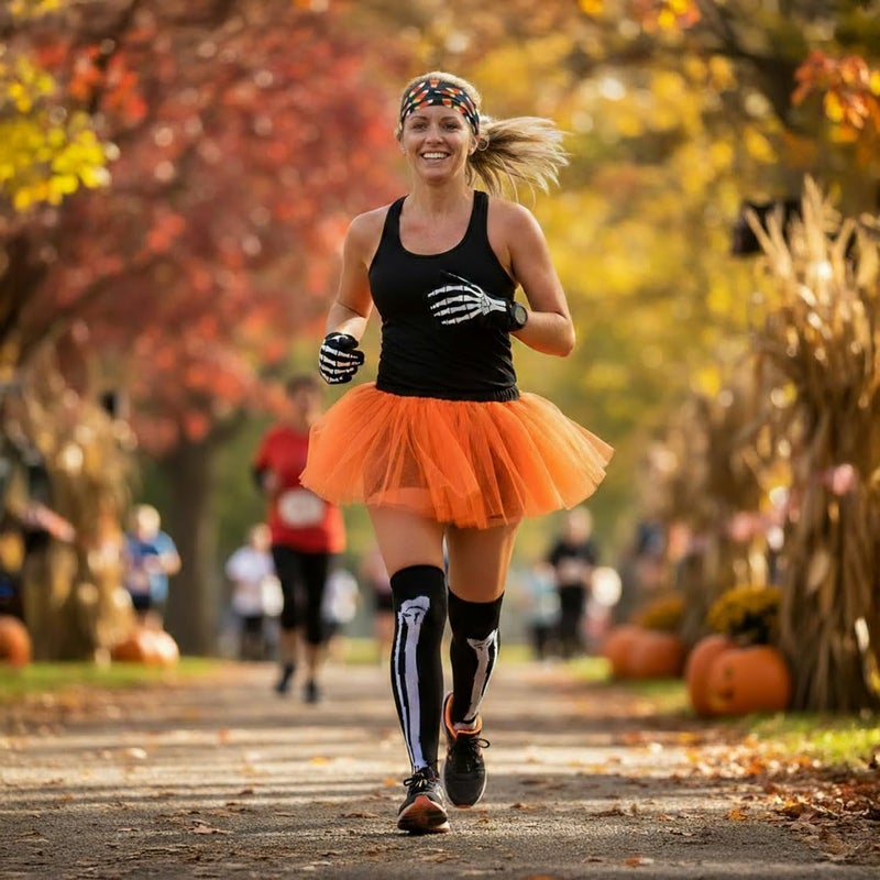 Gone For a Run جوارب رياضية نصف مبطنة عالية الركبة للهالوين على شكل هيكل عظمي، مقاس واحد - Image 4