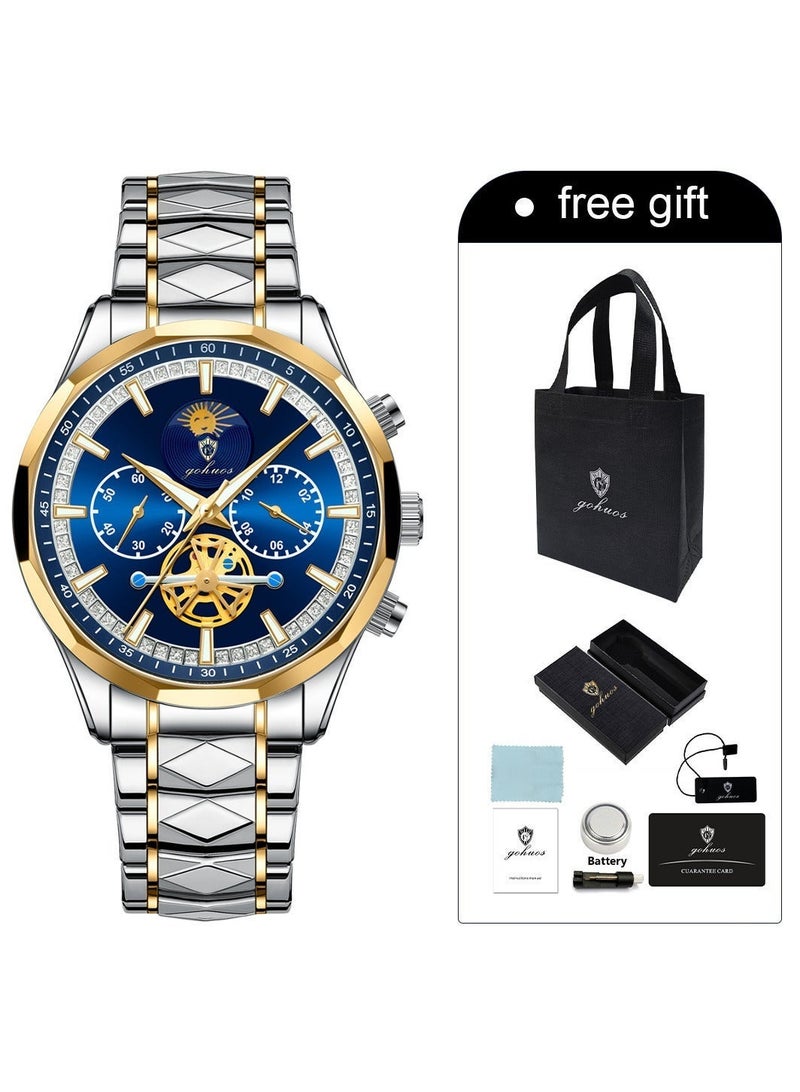 GOHUOS Watches for Men, Top Brand Luxury Stainless Steel Band Waterproof Luminous Chronograph Analog Classic Quartz Wrist Watch - 43mm - Father or Boyfriend Gift - Image 2