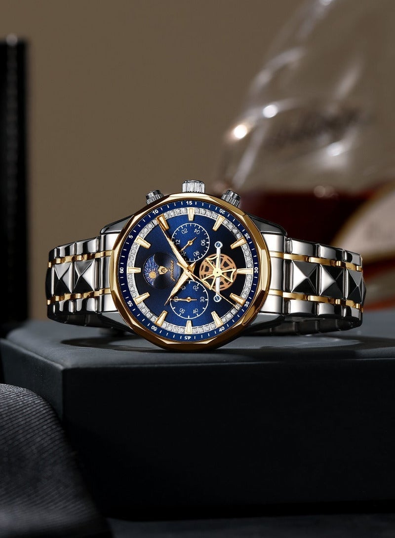 GOHUOS Watches for Men, Top Brand Luxury Stainless Steel Band Waterproof Luminous Chronograph Analog Classic Quartz Wrist Watch - 43mm - Father or Boyfriend Gift - Image 4