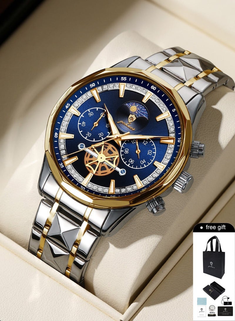 GOHUOS Watches for Men, Top Brand Luxury Stainless Steel Band Waterproof Luminous Chronograph Analog Classic Quartz Wrist Watch - 43mm - Father or Boyfriend Gift - Image 1