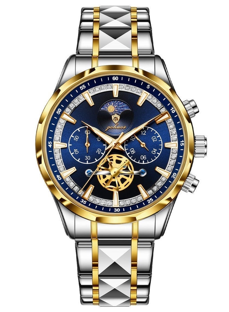 GOHUOS Watches for Men, Top Brand Luxury Stainless Steel Band Waterproof Luminous Chronograph Analog Classic Quartz Wrist Watch - 43mm - Father or Boyfriend Gift - Image 3