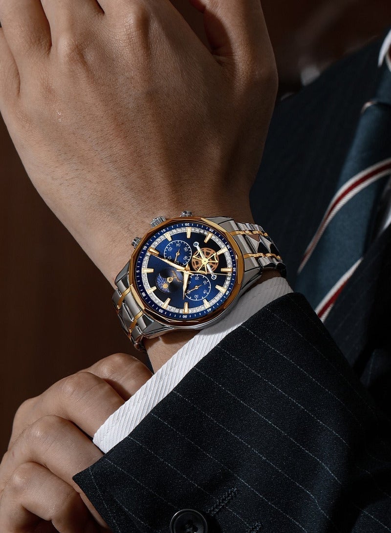 GOHUOS Watches for Men, Top Brand Luxury Stainless Steel Band Waterproof Luminous Chronograph Analog Classic Quartz Wrist Watch - 43mm - Father or Boyfriend Gift - Image 5