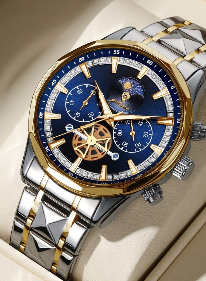 Watches for Men, Top Brand Luxury Stainless Steel Band Waterproof Luminous Chronograph Classic Quartz Wrist Watch - 43mm - Eid Ramadan Gift