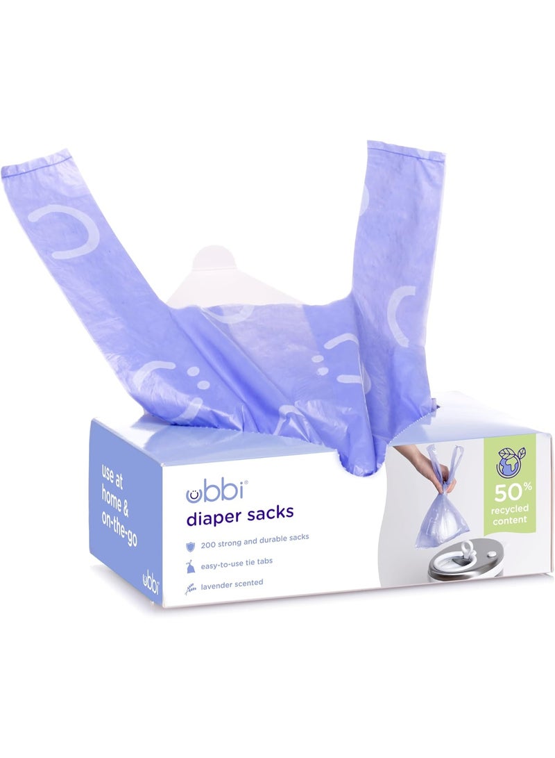 Ubbi Disposable Diaper Sacks, Lavender Scented, Easy-To-Tie Tabs, Diaper Disposal or Pet Waste Bags, 200 Count - Image 1