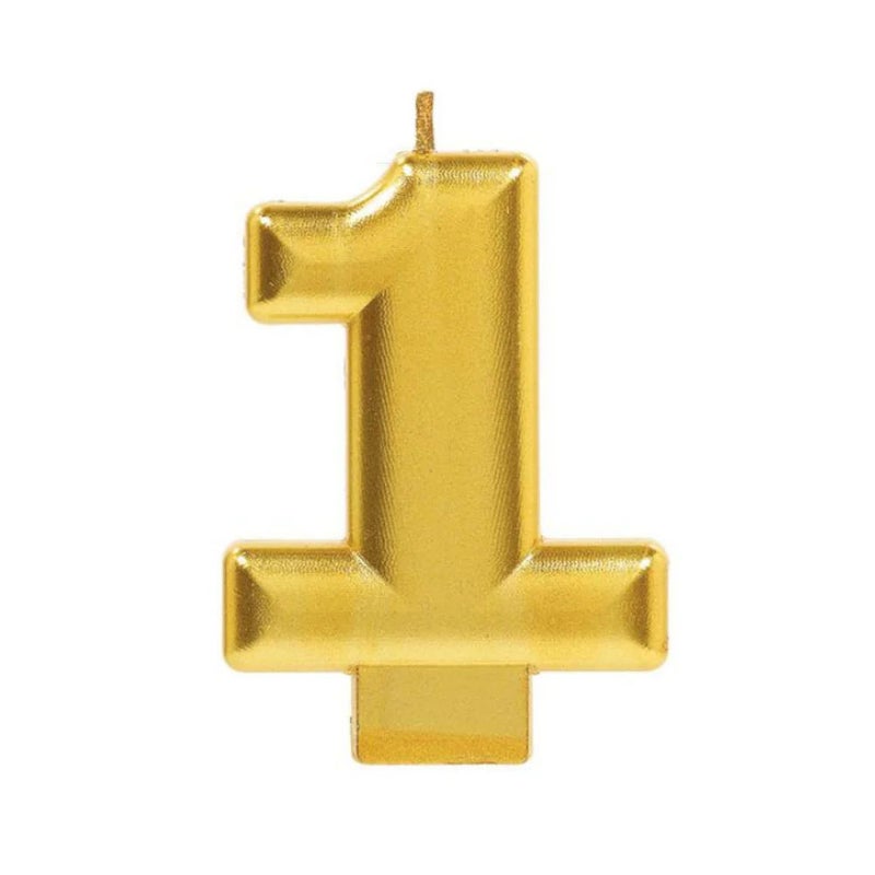 Amscan Birthday Celebration, Numeral #1 Metallic Candle, Party Supplies, Gold, 3 1/4 Inch - 170417 - Image 2