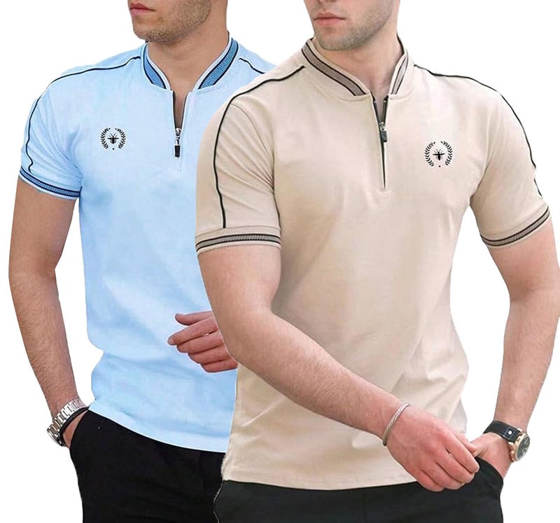 Lymio Polo T Shirt for Men || Men Casual T-Shirt || Polo Available in Combo Pack of 2 (Polo-32-33-Chiku-SkyBlue-4XL) - Image 1