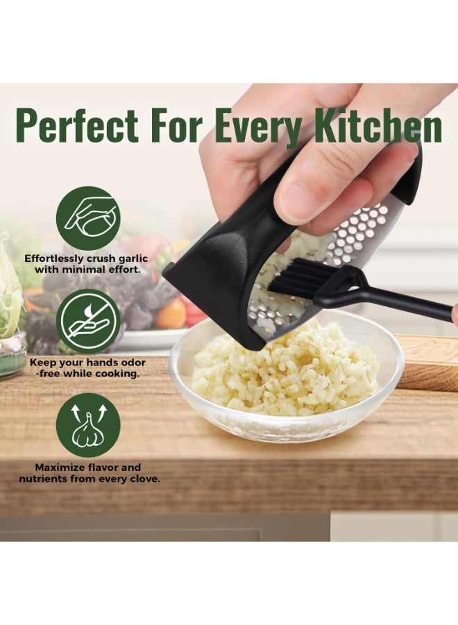 Stainless Steel Garlic Press Rocker Set - Premium Garlic Mincer Garlic Crusher - Comfortable Grip (Black) - Image 4