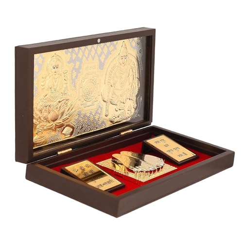 JAIPUR ACE Gold Plated Shree Dhan Laxmi Kuber Charan Paduka Yantra | Devotional Prayer Box | Wooden Momento Decorative Showpiece Box Packing| Diwali Gifting Charan Paduka - Image 2