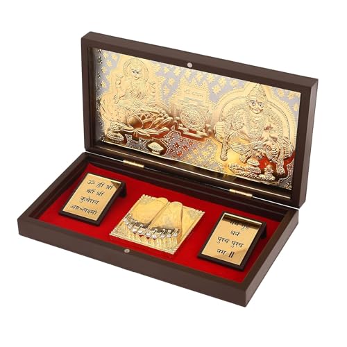JAIPUR ACE Gold Plated Shree Dhan Laxmi Kuber Charan Paduka Yantra | Devotional Prayer Box | Wooden Momento Decorative Showpiece Box Packing| Diwali Gifting Charan Paduka - Image 3