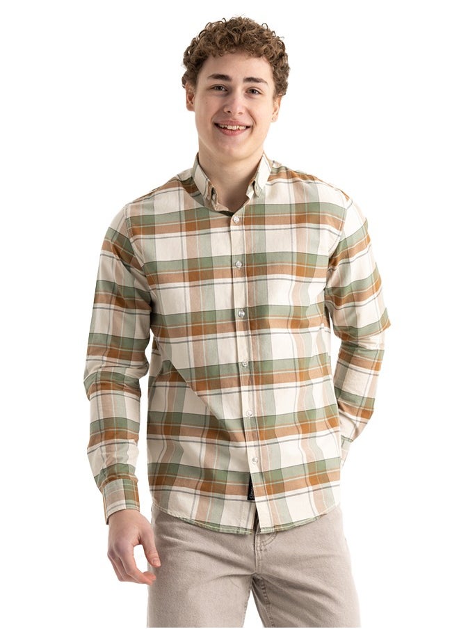 clever - Shirt Men's, Stylish, Oxford Cotton , Brown, Multicolor - Image 1