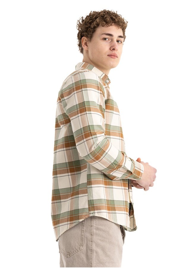 clever - Shirt Men's, Stylish, Oxford Cotton , Brown, Multicolor - Image 1