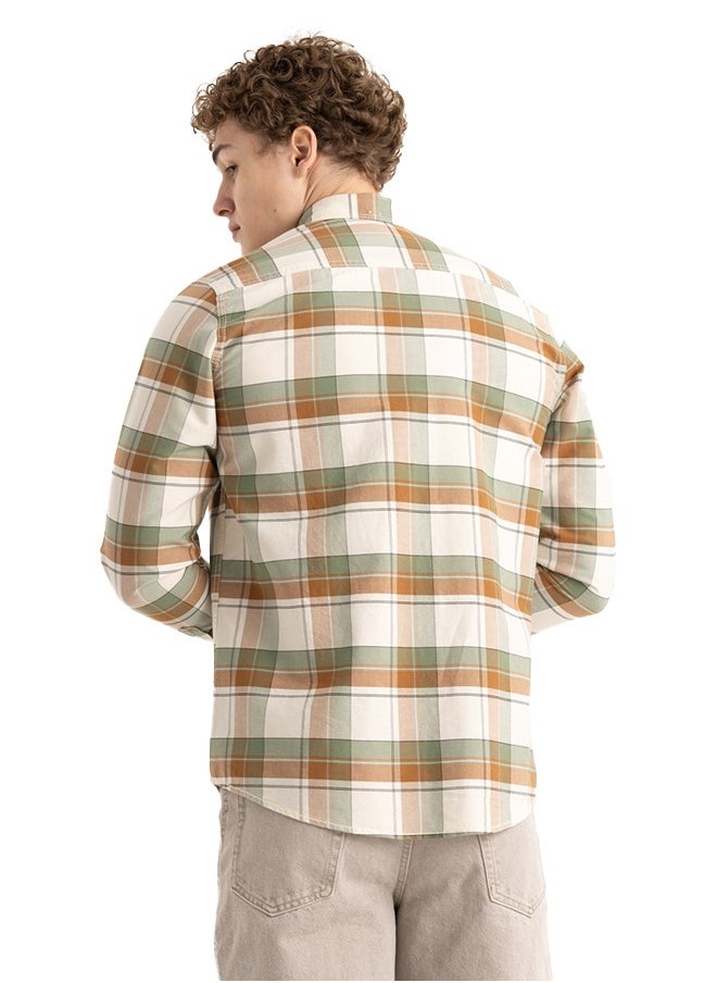 clever - Shirt Men's, Stylish, Oxford Cotton , Brown, Multicolor - Image 1