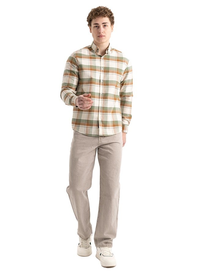 clever - Shirt Men's, Stylish, Oxford Cotton , Brown, Multicolor - Image 1