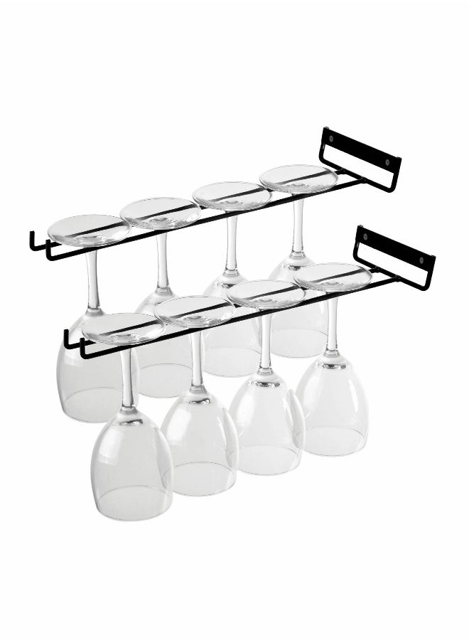 Generic Glass Cup Rack 2 PCS Stemware Rack Black Drinking Glass Holder Under Shelf Metal Wall Mounted Hanging Rack Shelf Mug Cup Display Stand Glasses Storage Hanger for Cabinet Kitchen 12Inch  - Image 1
