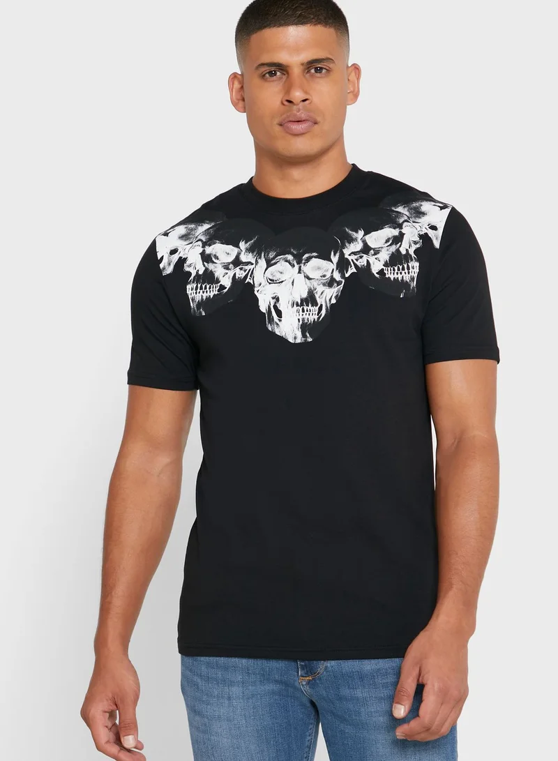 RIVER ISLAND Skull Placement Crew Neck T-Shirt